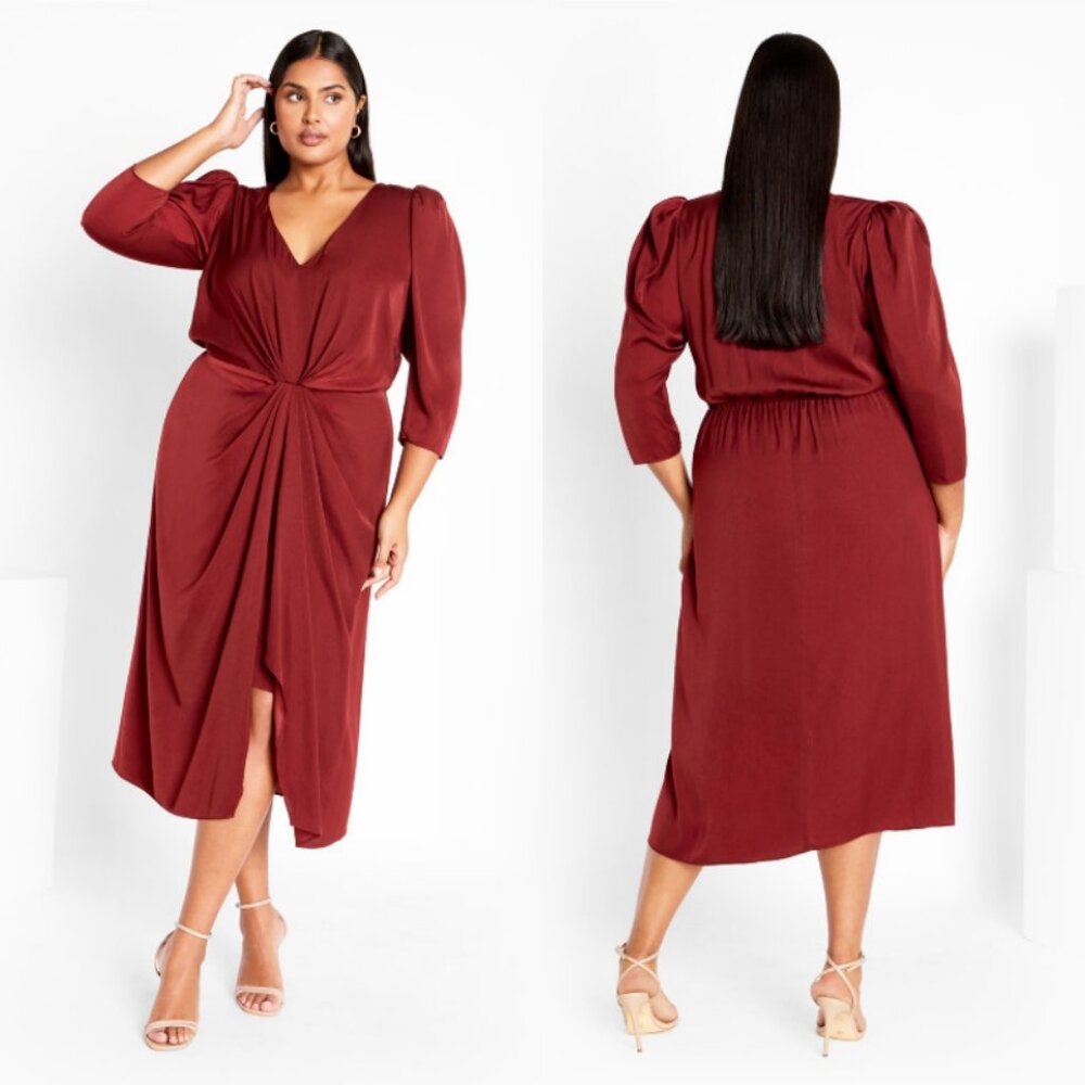 NWT City Chic Aubree Cabernet Drape Midi Dress 22